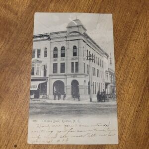 Antique Citizens Bank Kinston NC Postcard Early 1900s Street Scene Horse...